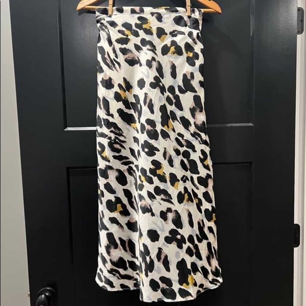 Long, silky leopard skirt